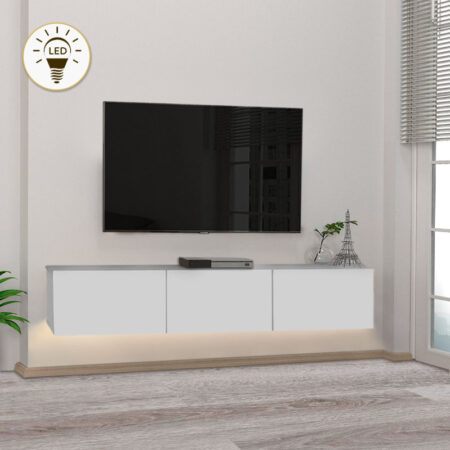 Έπιπλο τηλεόρασης επιτοίχιο Damla  από μελαμίνη με LED χρώμα λευκό 180x29,5x29,5εκ.