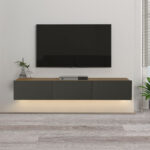 Έπιπλο τηλεόρασης επιτοίχιο Damla  μελαμίνης με LED χρώμα sapphire oak - ανθρακί 180x29,5x29,5εκ.