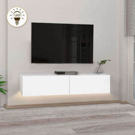 Έπιπλο τηλεόρασης επιτοίχιο Aristo  από μελαμίνη με LED χρώμα λευκό 135x31,6x25εκ.