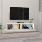 Έπιπλο τηλεόρασης επιτοίχιο Aristo  από μελαμίνη με LED χρώμα λευκό 135x31,6x25εκ.