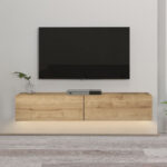 Έπιπλο τηλεόρασης επιτοίχιο Aristo  από μελαμίνη με LED χρώμα sapphire oak 135x31,6x25εκ.