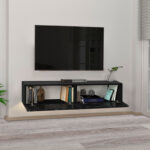 Έπιπλο τηλεόρασης επιτοίχιο Aristo  από μελαμίνη με LED χρώμα μαύρο - εφέ μαρμάρου 135x31,6x25εκ.