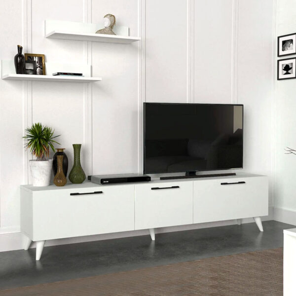 Έπιπλο τηλεόρασης Mareta  από μελαμίνη χρώμα λευκό 180x31,3x42εκ.