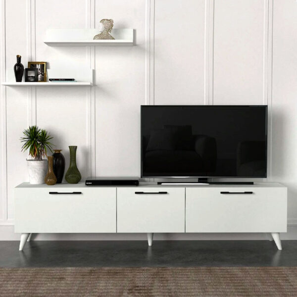 Έπιπλο τηλεόρασης Mareta  από μελαμίνη χρώμα λευκό 180x31,3x42εκ.