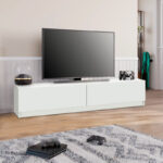 Έπιπλο τηλεόρασης Ahenk  από μελαμίνη χρώμα λευκό 160x31,3x32,9εκ.