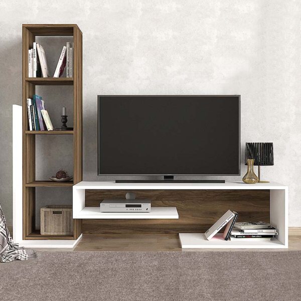 Σύνθεση τηλεόρασης Bend  από μελαμίνη χρώμα λευκό - καρυδί 153,6x39x131εκ.