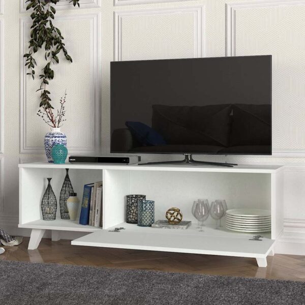 Έπιπλο τηλεόρασης Smart  από μελαμίνη χρώμα λευκό 140x35x47εκ.