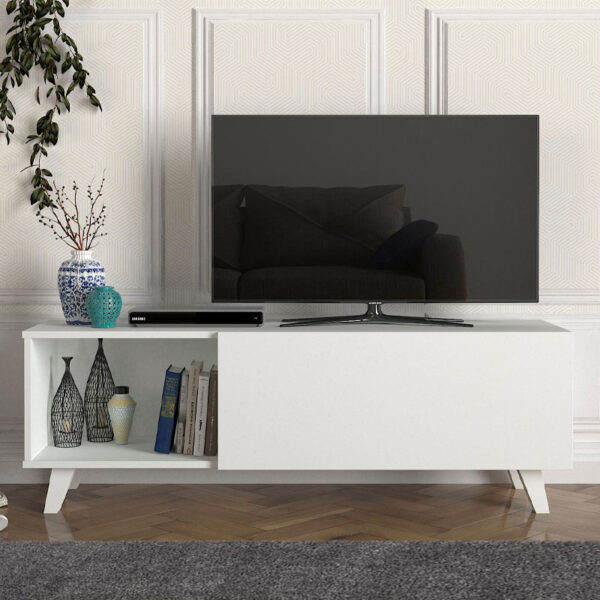Έπιπλο τηλεόρασης Smart  από μελαμίνη χρώμα λευκό 140x35x47εκ.