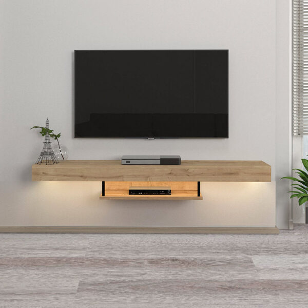 Έπιπλο τηλεόρασης επιτοίχιο Albares  από μελαμίνη με LED χρώμα sapphire oak 150x29,6x22εκ.