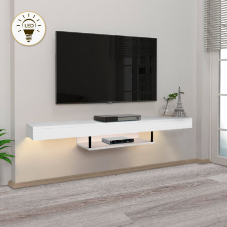 Έπιπλο τηλεόρασης επιτοίχιο Albares  από μελαμίνη με LED χρώμα λευκό 150x29,6x22εκ.