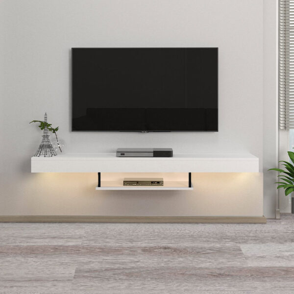 Έπιπλο τηλεόρασης επιτοίχιο Albares  από μελαμίνη με LED χρώμα λευκό 150x29,6x22εκ.