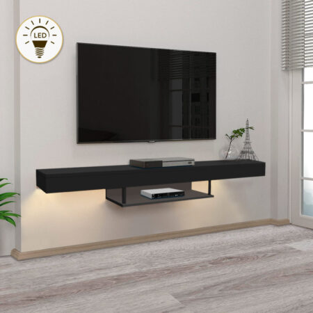 Έπιπλο τηλεόρασης επιτοίχιο Albares  από μελαμίνη με LED χρώμα μαύρο 150x29,6x22εκ.