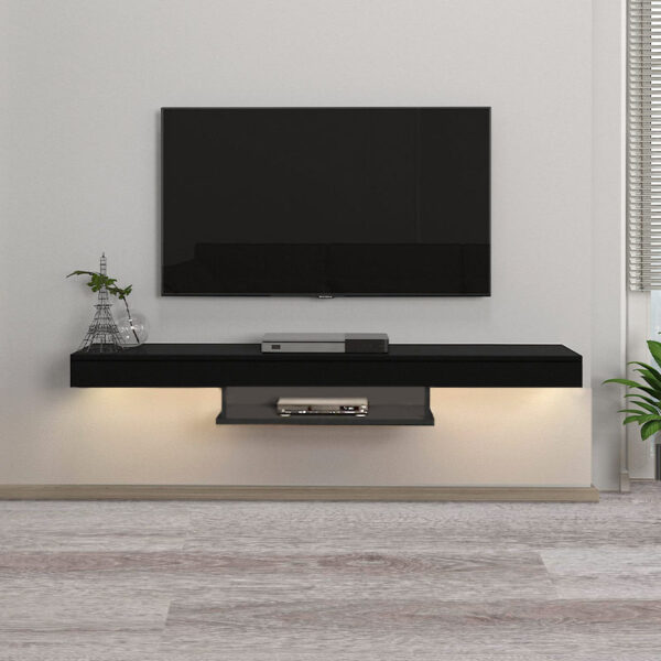 Έπιπλο τηλεόρασης επιτοίχιο Albares  από μελαμίνη με LED χρώμα μαύρο 150x29,6x22εκ.