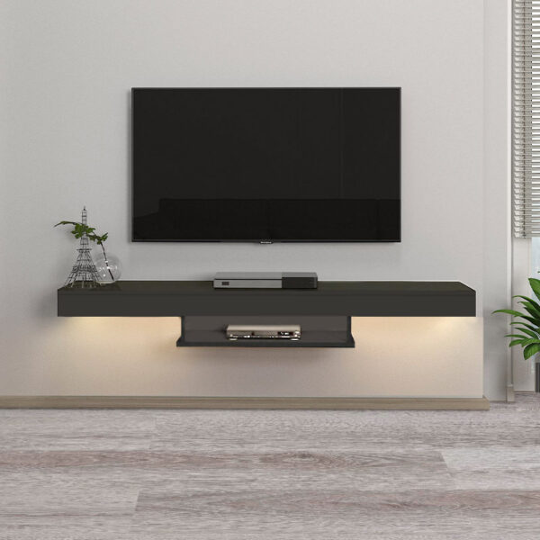 Έπιπλο τηλεόρασης επιτοίχιο Albares  από μελαμίνη με LED χρώμα ανθρακί 150x29,6x22εκ.