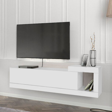 Έπιπλο τηλεόρασης επιτοίχιο Volare  από μελαμίνη χρώμα λευκό 150x29,6x38,6εκ.