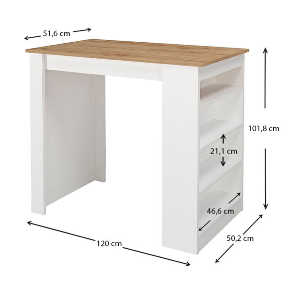 Τραπέζι μπαρ Monaco  από μελαμίνη χρώμα λευκό - sapphire oak 120x51,6x101,8εκ.