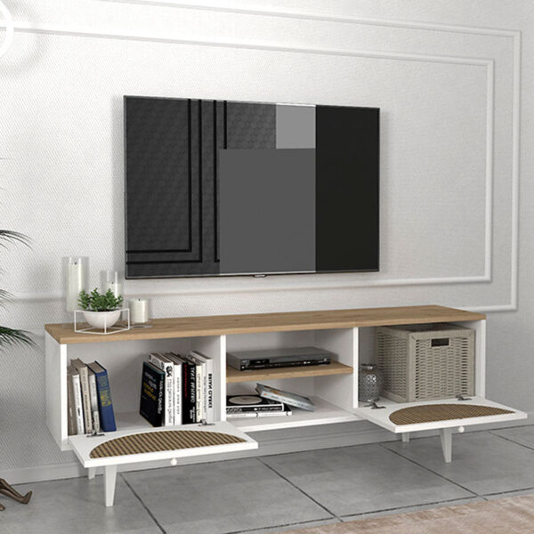 Έπιπλο τηλεόρασης Aureta  χρώμα λευκό - sapphire oak 150x35x52,8 εκ.