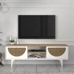 Έπιπλο τηλεόρασης Aureta  χρώμα λευκό - sapphire oak 150x35x52,8 εκ.