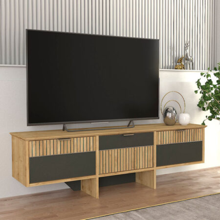 Έπιπλο τηλεόρασης Venita  χρώμα sapphire oak - ανθρακί 150x35x45,3εκ.