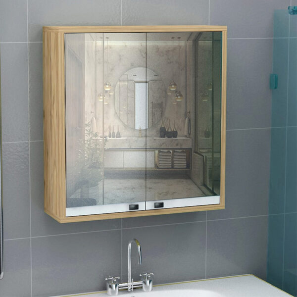 Καθρέπτης μπάνιου με ντουλάπι Bade  από μελαμίνη χρώμα φυσικό 60x15x60εκ.