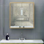 Καθρέπτης μπάνιου με ντουλάπι Bade  από μελαμίνη χρώμα φυσικό 60x15x60εκ.