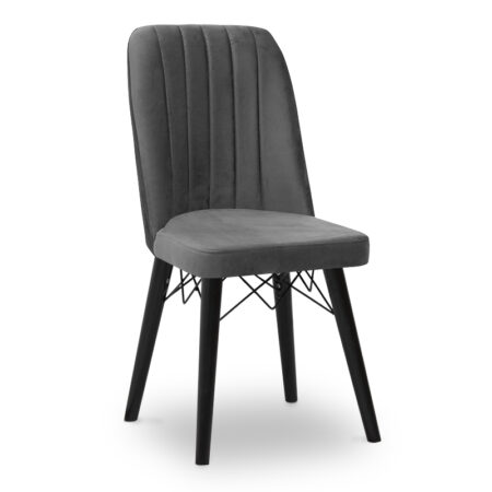 Καρέκλα τραπεζαρίας Carla  από βελούδο χρώμα γκρι - μαύρο πόδι 45x46x90εκ.