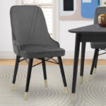 Καρέκλα τραπεζαρίας Floria  από βελούδο χρώμα γκρι - μαύρο/χρυσό πόδι 54x48x91εκ.
