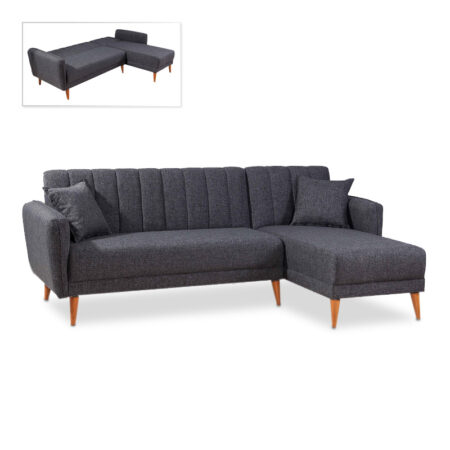 Γωνιακός καναπές - κρεβάτι Nathan  δεξιά γωνία υφασμάτινος χρώμα ανθρακί 225x150x85εκ.