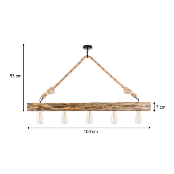 Φωτιστικό οροφής Erebos  E27 ξύλο - σχοινί πεντάφωτο χρώμα φυσικό 100x7x53εκ.