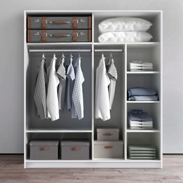 Ντουλάπα ρούχων Norva  δίφυλλη συρόμενη με καθρέπτη χρώμα λευκό 160x50x182εκ.