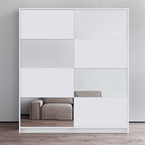 Ντουλάπα ρούχων Norva  δίφυλλη συρόμενη με καθρέπτη χρώμα λευκό 160x50x182εκ.