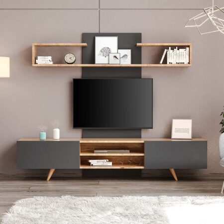 Σύνθεση τηλεόρασης Giacomo  χρώμα sapphire oak - ανθρακί 180x40x45εκ.