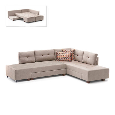 Γωνιακός καναπές - κρεβάτι Manama  δεξιά γωνία υφασμάτινος χρώμα κρεμ 280x206x85εκ.