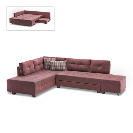 Γωνιακός καναπές - κρεβάτι Manama  αριστερή γωνία υφασμάτινος χρώμα μπορντώ 280x206x85εκ.