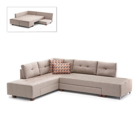 Γωνιακός καναπές - κρεβάτι Manama  αριστερή γωνία υφασμάτινος χρώμα κρεμ 280x206x85εκ.