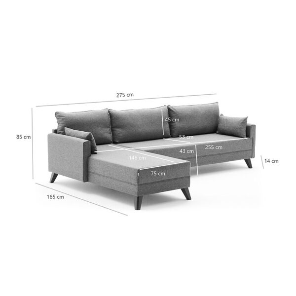 Γωνιακός καναπές Bella  αριστερή γωνία υφασμάτινος χρώμα καφέ 275x165x85εκ.