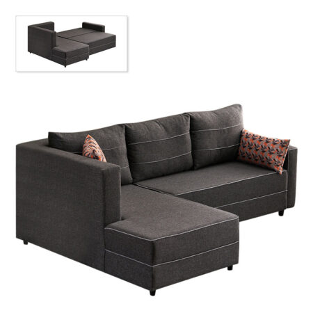 Γωνιακός καναπές - κρεβάτι Ece  αριστερή γωνία υφασμάτινος με αποθηκευτικό χώρο χρώμα ανθρακί 242x160x88εκ.