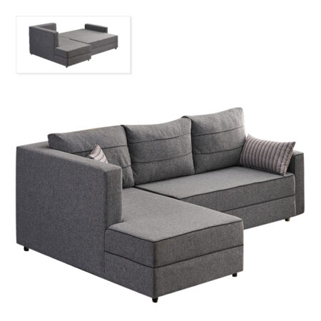Γωνιακός καναπές - κρεβάτι Ece  αριστερή γωνία υφασμάτινος με αποθηκευτικό χώρο χρώμα γκρι 242x160x88εκ.