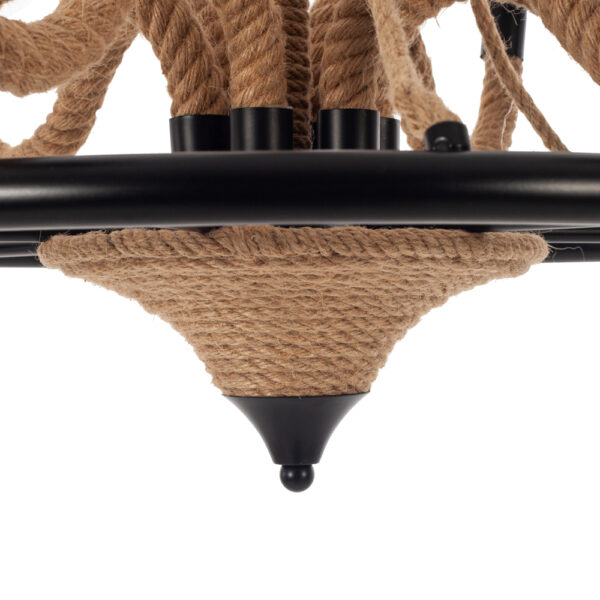 Hemp Rope Φωτιστικό Οροφής 6φωτο (Ε14) με Μαύρο Μέταλλο/Σχοινί (64x64x60)cm