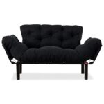 Καναπές κρεβάτι PWF-0018  2θέσιος με ύφασμα χρώμα μαύρο 155x73x85cm