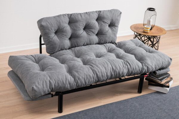 Καναπές κρεβάτι PWF-0018  2θέσιος με ύφασμα χρώμα γκρι 155x73x85cm