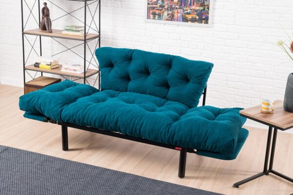 Καναπές κρεβάτι PWF-0018  2θέσιος με ύφασμα χρώμα πετρόλ 155x73x85cm