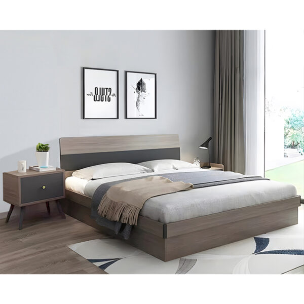 Κρεβάτι Daizy  διπλό με αποθηκευτικό χώρο ανοιχτό καρυδί-γκρι μελαμίνης 150x200εκ