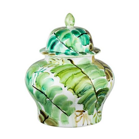 Artekko Palm Διακοσμητικό Δοχείο με Καπάκι Πορσελάνης Λευκό/Πράσινο (30x30x38)cm