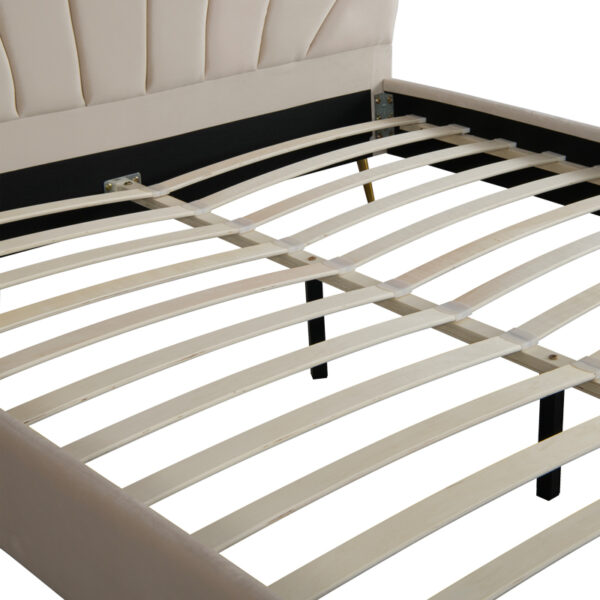 Κρεβάτι διπλό Felas  βελούδο μπεζ 160x200εκ