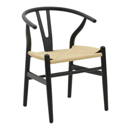 Καρέκλα Wishbone  μαύρο rubberwood-έδρα φυσικό σχοινί 53x55x76εκ