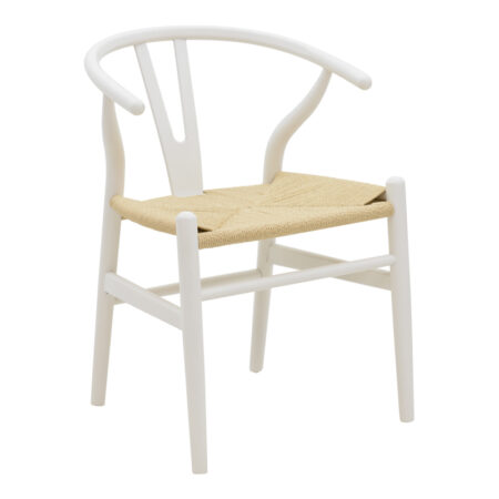 Καρέκλα Wishbone  λευκό rubberwood-έδρα φυσικό σχοινί 53x55x76εκ