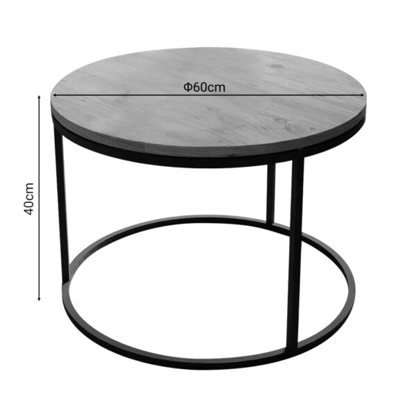 Τραπέζι σαλονιού Drion  oak μελαμίνης-μαύρο μέταλλο Φ60x40εκ