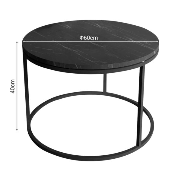 Τραπέζι σαλονιού Drion  μαύρο μαρμάρου μελαμίνης-μαύρο μέταλλο Φ60x40εκ