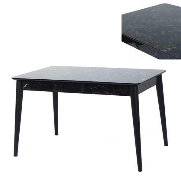 Lotus Τραπέζι Eπεκτεινόμενο MDF με Plexiglass Εφέ Μαύρο Μάρμαρο (130+30x80x75)cm